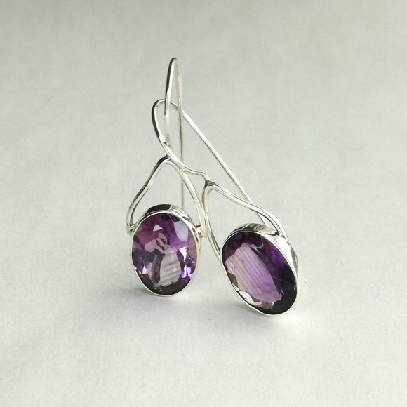 NWT Oval Cut Brazilian Amethyst Sterling Silver Drop Earrings - Picture 6 of 8